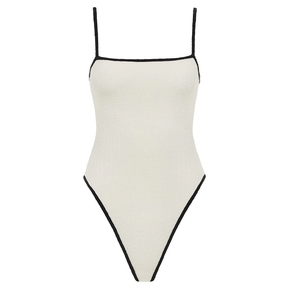 MONTCE 🖤 Cream Black Binded Terry Rib Jacelyn One-Piece